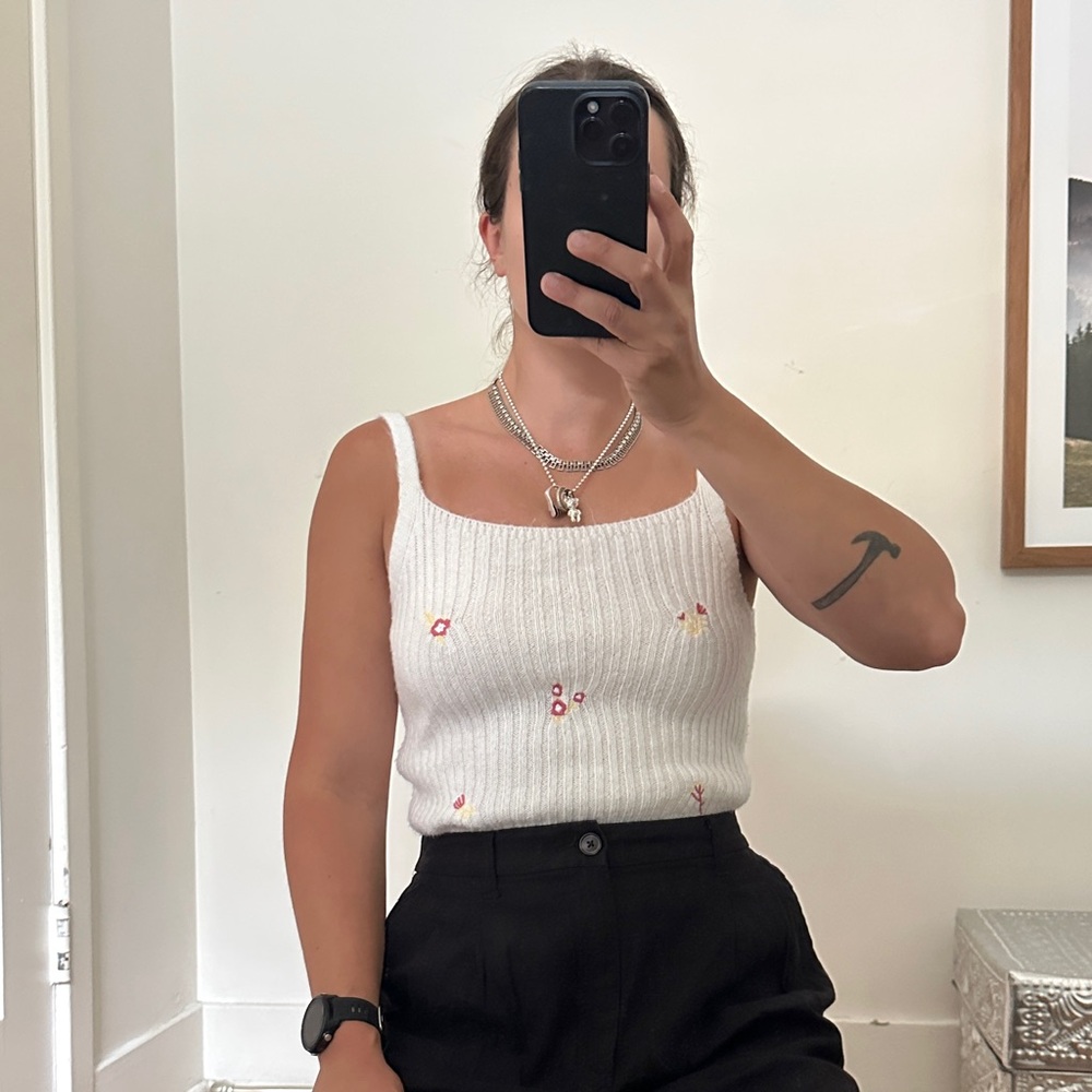 White Ribbed Knit Tank Top